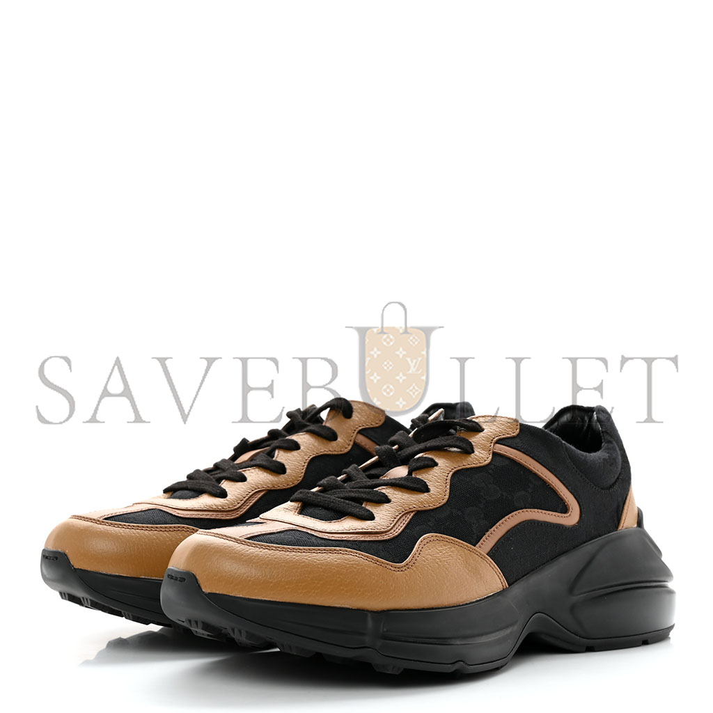 G*u*i men’s rhyton maxi gg black canvas beige leather sneakers 725932